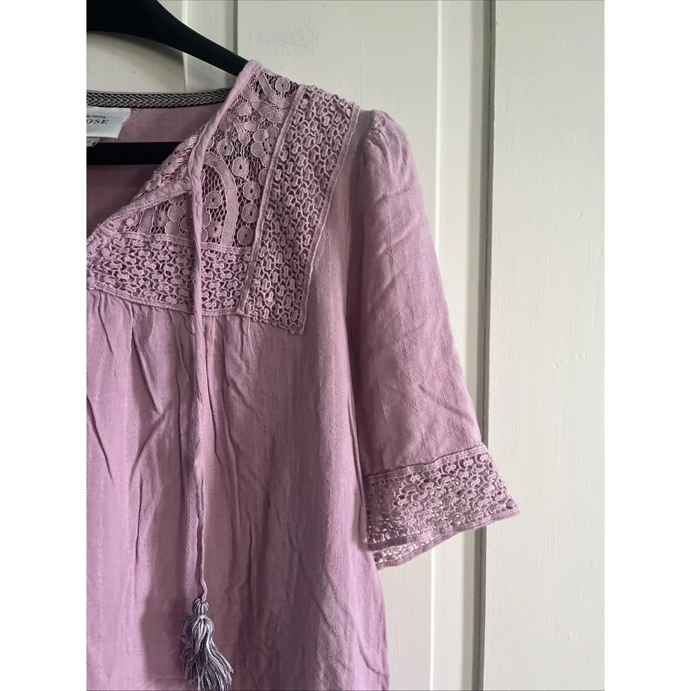 Knox Rose Crinkle Gauze Top Size Small Purple Lilac Lace Tassels Boho Hippie - Picture 5 of 12